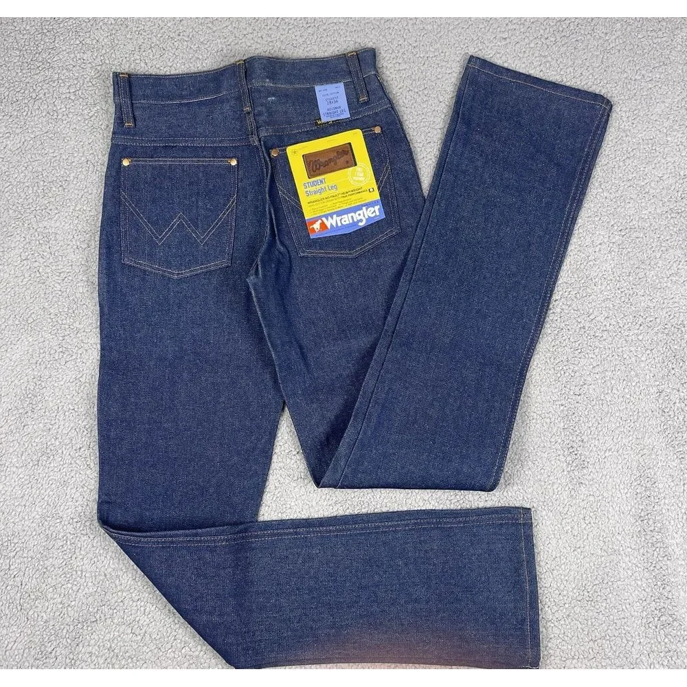 VTG Deadstock Wrangler Jeans Mens 27x35 Blue Western Bootcut Flare 80s Raw‎ NWT - Picture 3 of 16